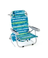 Givimo Foldable Backpack Beach Chair with Cup Holder and Storage Pockets for Outdoor-Blue and Green