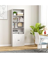 Sugift 71 Inch Freestanding Bookshelf with 6 Shelves and 2-Door Cabinet-White