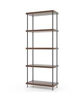 Gymax 5-Tier Multipurpose Display Rack Freestanding Bookshelf w/ Metal Frame Walnut