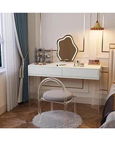 Tribesigns Makeup Vanity Desk with 2 Drawers, Modern White Computer Desk with Acrylic Legs, Vanity Dressing Table for Bedroom (without Mirror)