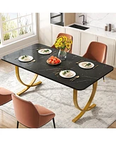 Tribesigns Rectangular Dining Table for 4, 63 Inches Modern Kitchen with Faux Marble Top and Metal Legs Room,