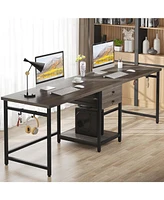 Tribesigns 79 Inch Extra Long Desk, Double Desk with 2 Drawers, Two Person Computer Storage Shelves, Writing Table Study for