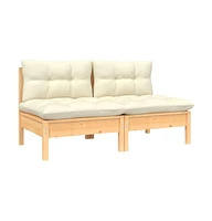 vidaXL 2-Seater Patio Sofa with Cream Cushions Solid Pinewood