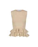 Mac Duggal Women's Sleeveless High Neck Knit Top With Ruffle Hem