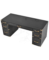 Classic Executive Desk with Metal Trim, File Drawers, Usb Ports