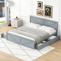 Streamdale Furniture King Size Wooden Platform Bed with Four Storage Drawers and Support Legs, Gray