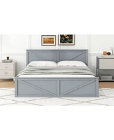 Streamdale Furniture King Size Wooden Platform Bed with Four Storage Drawers and Support Legs, Gray