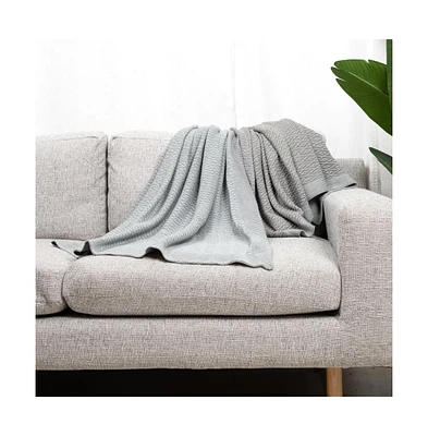 Cariloha Knit Throw | Jacquard | Charcoal/Ocean Mist | 50" x 70" | Viscose Material | Lightweight Warmth Allergy Resistant