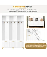 High Gloss Fluted Storage Hall Tree with Gold Accents
