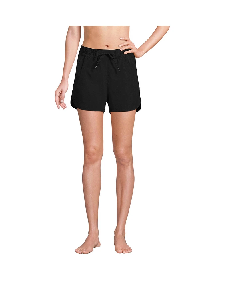 Lands' End Women's Woven Packable 3" Dolphin Hem Swim Cover-up Shorts