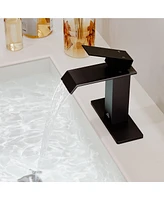 Casainc Single-handle Black Bathroom Faucet Waterfall Spout Sink Faucet