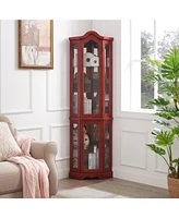 Simplie Fun Lighted Glass Corner Curio Cabinet with Crown and Bulbs