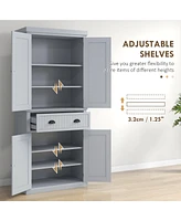 Streamdale Furniture 72" Gray Beadboard Kitchen Pantry with 4 Doors and 3 Shelves