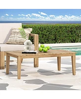 Acacia Wood Outdoor Coffee Table, Light Brown, 14" H X 23.5" W X 39.5" L