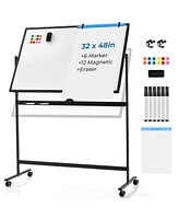 Vebreda 32 x 47 Inch Portable Rolling White Board-Black