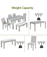 Rectangular Dining Table w/ Bench for Small Spaces (Silver Grey)