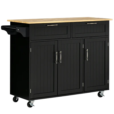 Simplie Fun Compact Kitchen Island with Storage & Wood Top