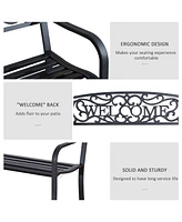 Streamdale Furniture 50" Black Metal Welcome Bench with Slatted Seat for Outdoor Spaces