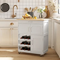 Bar Cart Rolling Kitchen Island on Wheels with Wine Rack