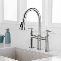 Double Handle Bridge Kitchen Faucet With Pull-Down Spray Head