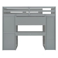 Streamdale Furniture Twin Size Loft Bed with Desk, Wardrobes, 4 Drawers and 4 Shelves-Gray