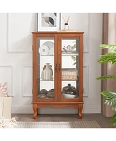 Simplie Fun Curio Cabinet with Glass Doors, Adjustable Shelves, Mirrored Back, Light