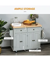 Mobile Kitchen Island with Spice Rack and Towel Rack