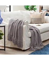 Chanasya Premium Textured Knit Throw Blanket with Tassels - Soft, Cozy Blanket for Couch, Bed, Living Room - 60" x 70” - Orange
