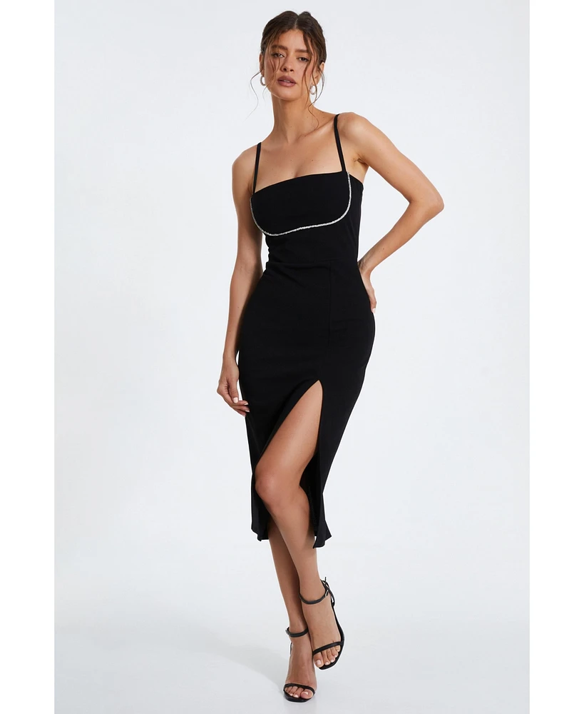 Quiz Women's Scuba Crepe Diamante Trim Midi Dress