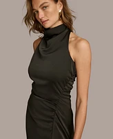 Donna Karan New York Women's Mock-Neck Ruched Asymmetrical Dress