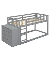 Streamdale Furniture Twin over Bunk Bed with 4 Drawers and 3 Shelves-Gray