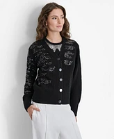 Dkny Women's Animal-Sequin Rib-Knit Button-Up Cardigan