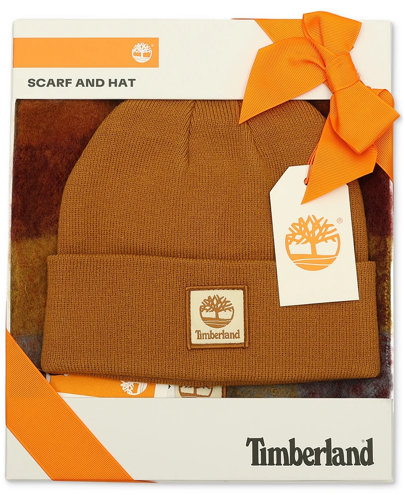 Timberland Logo Detail Multi-Check Scarf & Beanie Boxed Gift Set