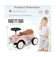 Vebreda Kids Sit to Stand Vehicle with Working Steering Wheel and Under Seat Storage-Pink