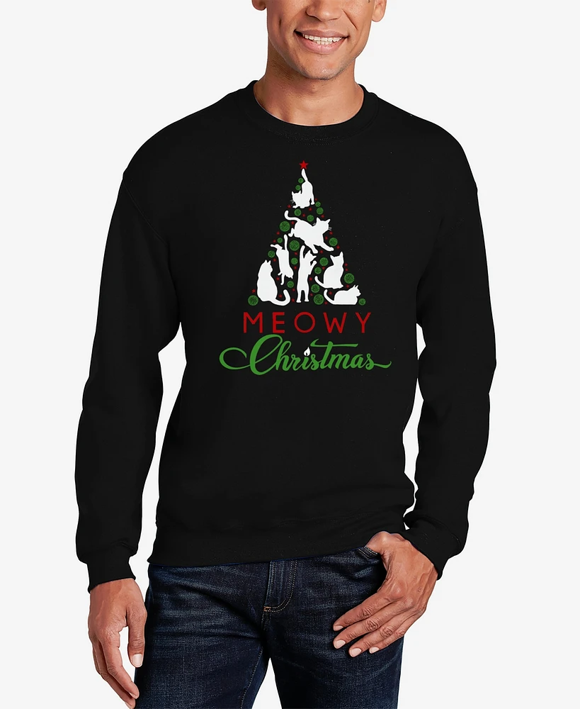 La Pop Art Men's Meowy Christmas Tree Word Crewneck Sweatshirt