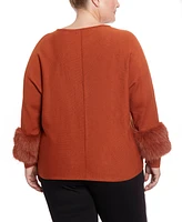 Joseph A Plus Faux Fur Cuff Dolman Pullover Sweater