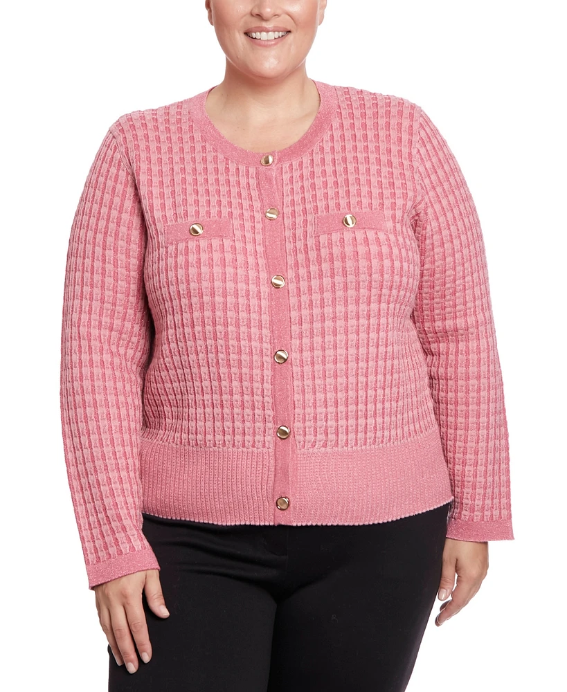 Joseph A Plus Size Lurex Mixed Stitched Cardigan Sweater