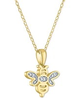 Diamond Accent Bee Pendant Necklace in 14k Gold-Plated Sterling Silver, 16" + 2" extender - Gold