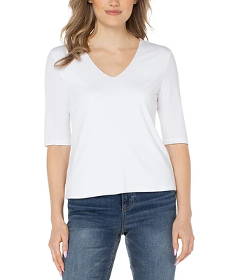 Liverpool Los Angeles Women's V-Neck Elbow-Sleeve Knit Top