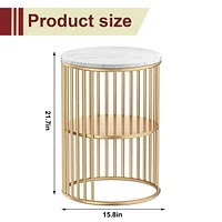 Sugift Rattan Side Table Bamboo Accent Bedside Table with Tempered Glass Top Black