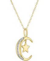 Diamond Accent Moon & Star Pendant Necklace in 14k Gold-Plated Sterling Silver, 16" + 2" extender