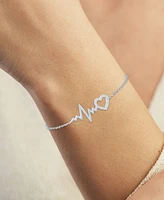 Diamond Accent Heart & Heartbeat Link Bracelet in Sterling Silver