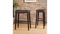 26" Saddle Counter Stool with Nailhead Trim (Set of 2), Dark Brown