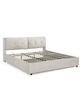 King Size Upholstered Platform Bed with Headboard and Hydraulic Lift
