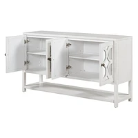 Simplie Fun Elegant Retro Console Cabinet with Mirrored Doors and Warm Wood Accents