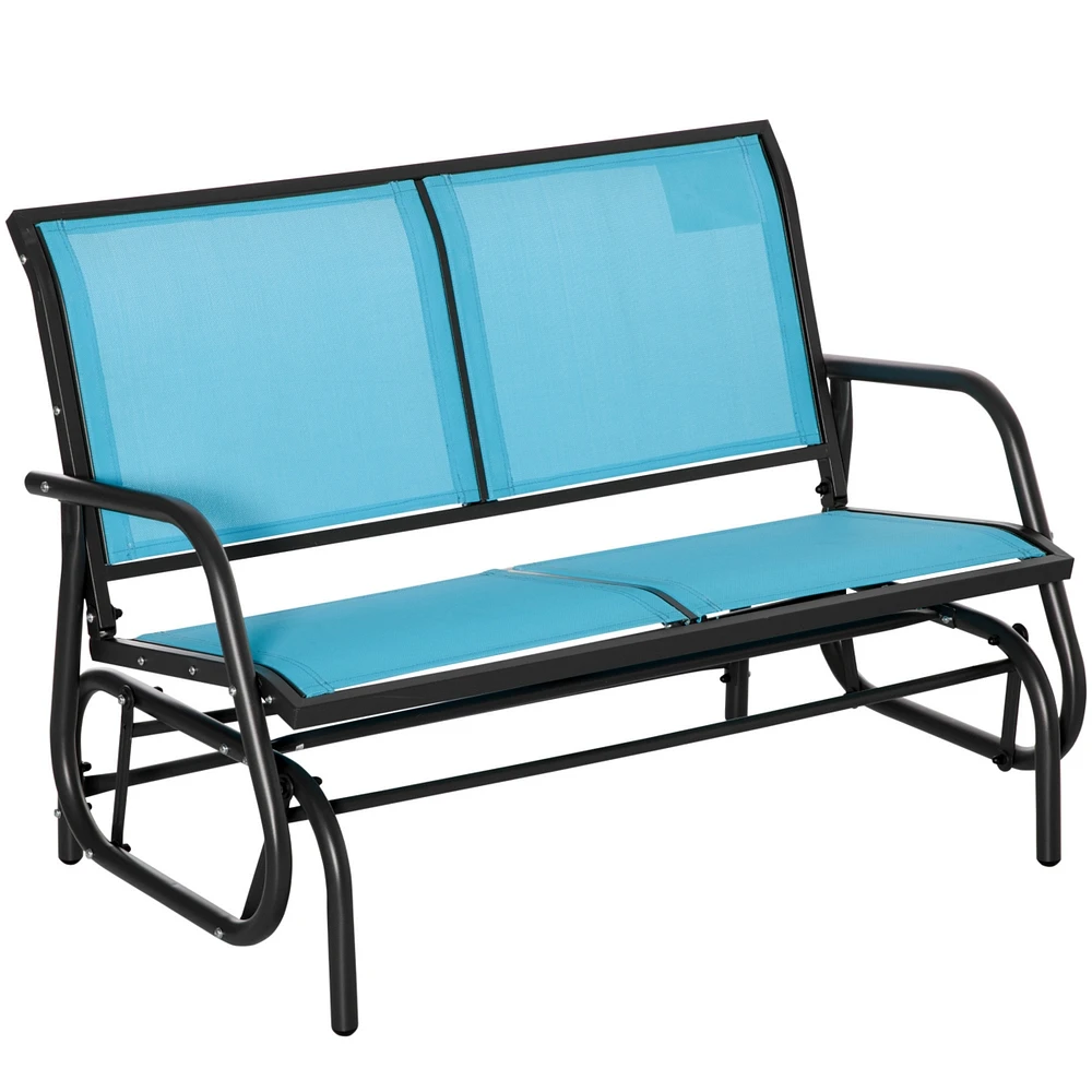 Simplie Fun Outdoor Glider Bench, Patio Double Swing Loveseat, Blue