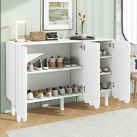 Simplie Fun Black Cream Style Minimalist Shoe Cabinet with Wave Doors