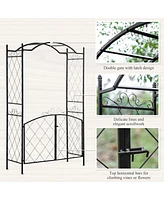 85" Metal Arch Trellis with Gate for Gardens