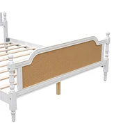 Streamdale Furniture Traditional Style Rattan King Size Bed Frame,No Box Spring Needed,Antique White