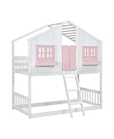 Twin Loft House Bunk Bed with Roof and Accessories